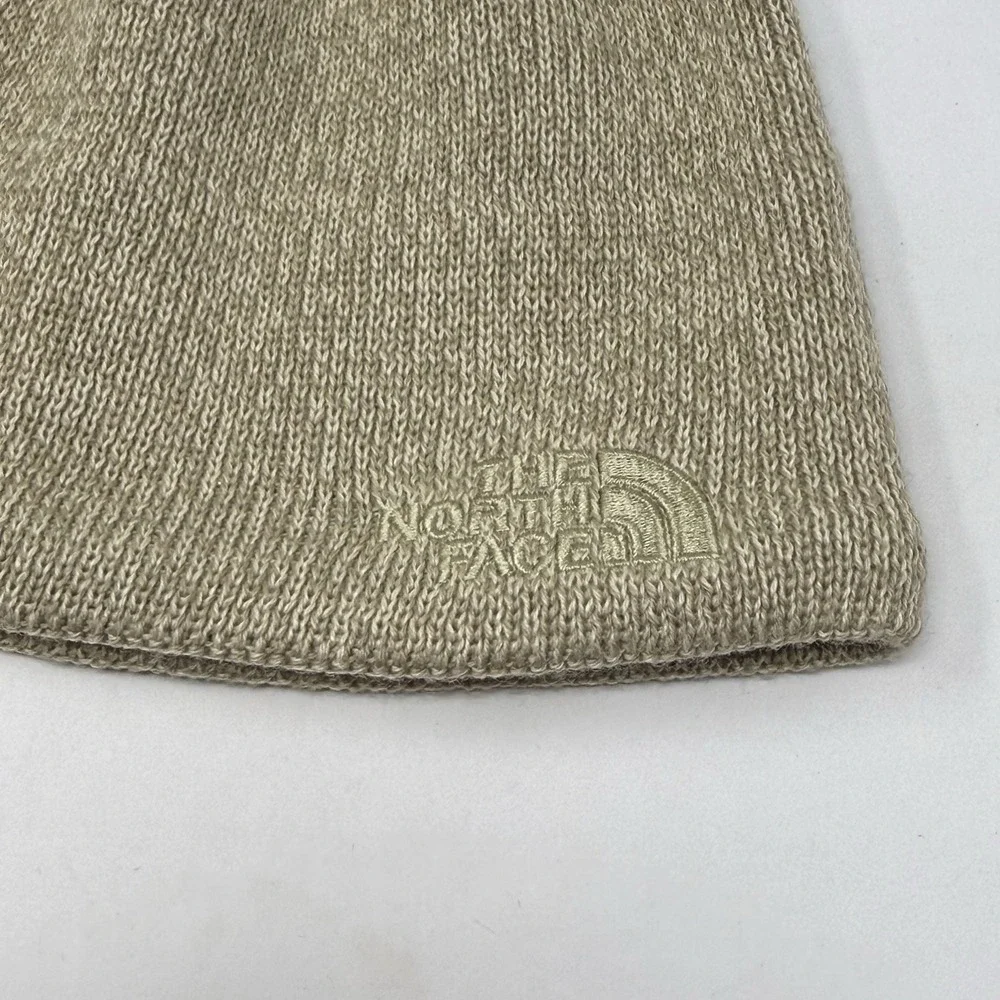 The North Face Hat Beanie Mens One Size Beige Knit‎ Fleece Lined Thermal Winter